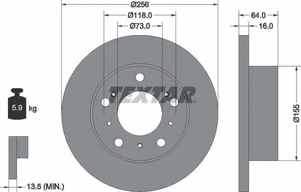 Textar Front Brake Disc Solid 92034400 256mm - image 4