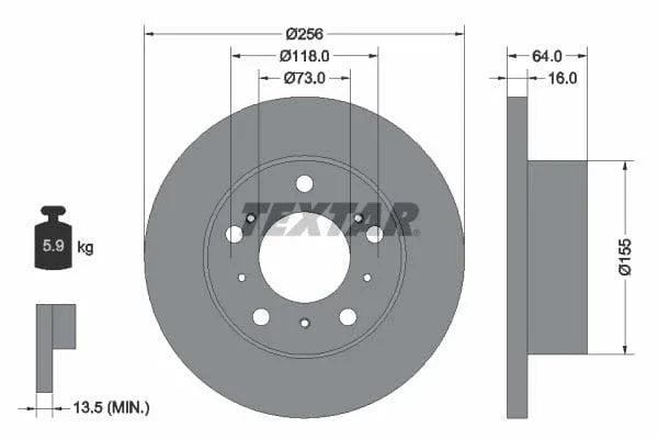 Textar Front Brake Disc Solid 92034400 256mm - image 3