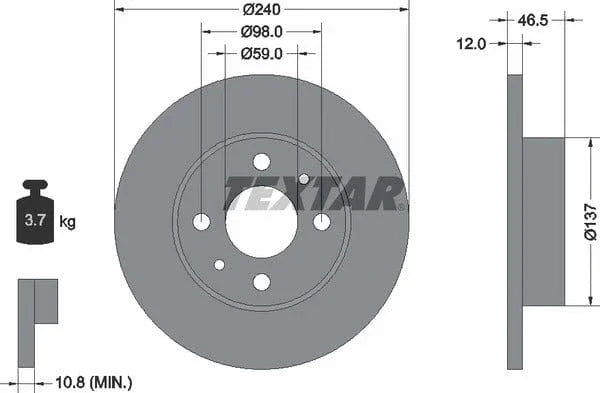Textar Front Brake Disc Solid 92034500 240mm - image 4