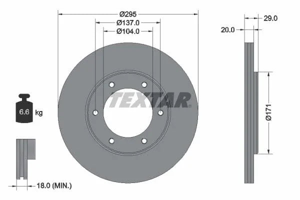Textar Front Brake Disc Vented 92035600 295mm - image 3