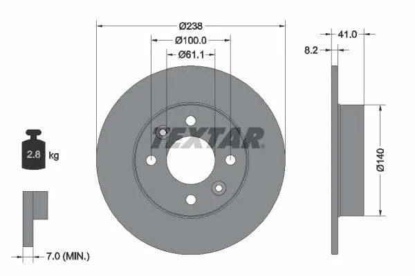 Textar Front Coated Brake Disc Pro Solid 92036003 238mm - image 3