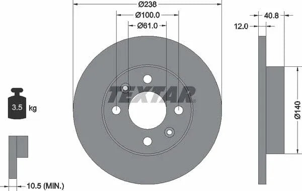Textar Front Coated Brake Disc Pro Solid 92036103 238mm - image 4