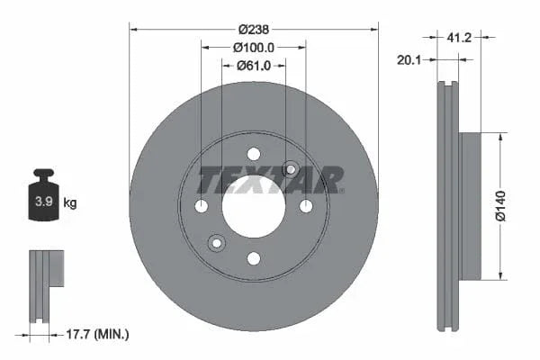 Textar Front Coated Brake Disc Pro Vented 92036203 238mm - image 3