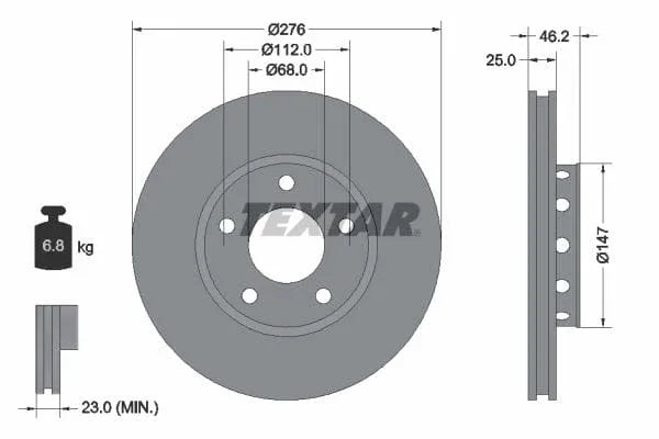 Textar Front Brake Disc Vented 92037200 276mm - image 3