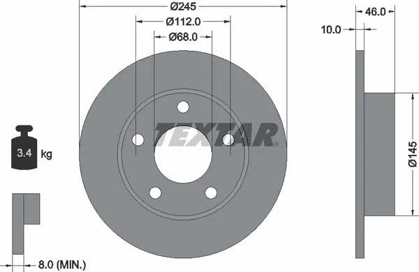 Textar Rear Brake Disc Solid 92037400 245mm - image 4