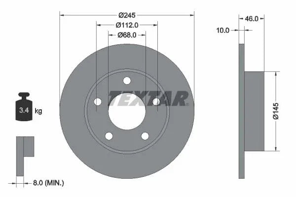 Textar Rear Brake Disc Solid 92037400 245mm - image 3