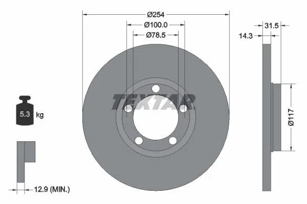 Textar Front Brake Disc Solid 92037900 254mm - image 3