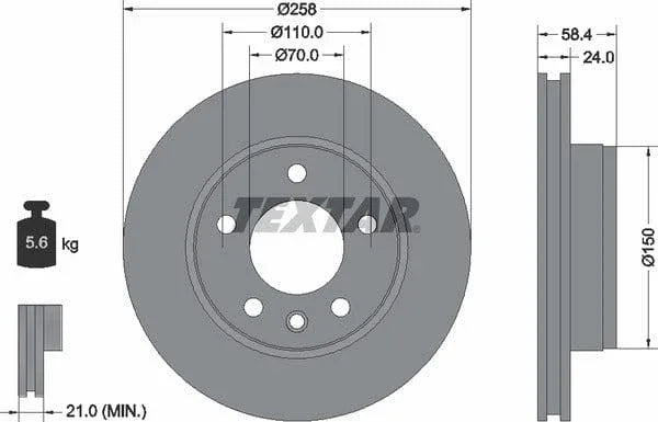 Textar Front Brake Disc Vented 92038100 258mm - image 4