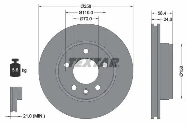 Textar Front Brake Disc Vented 92038100 258mm - image 3