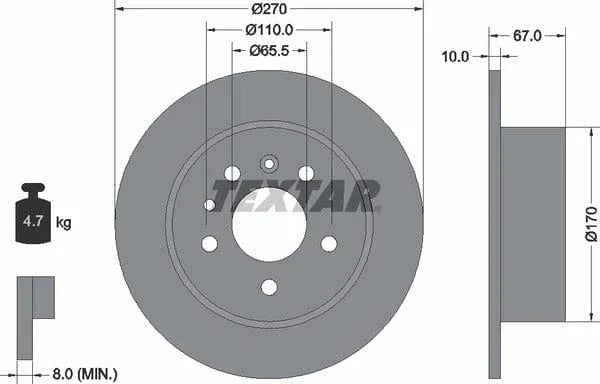 Textar Rear Brake Disc Solid 92038200 270mm - image 4