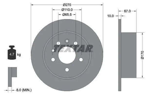 Textar Rear Brake Disc Solid 92038200 270mm - image 3