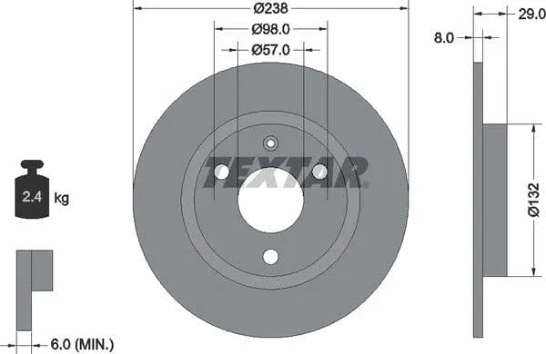 Textar Front Brake Disc Solid 92038500 238mm - image 4