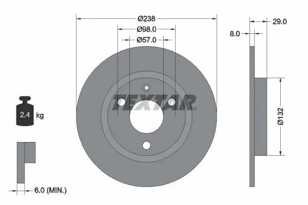 Textar Front Brake Disc Solid 92038500 238mm - image 3