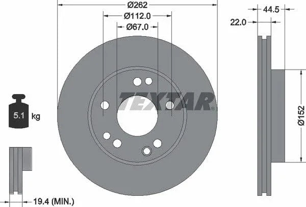 Textar Front Brake Disc Vented 92038600 262mm - image 4