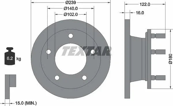 Textar Front Brake Disc Solid 92038900 239mm - image 4