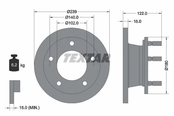 Textar Front Brake Disc Solid 92038900 239mm - image 3