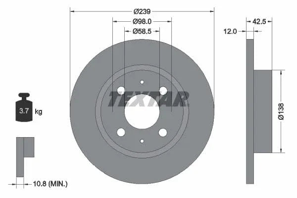 Textar Front Brake Disc Solid 92039100 239mm - image 3