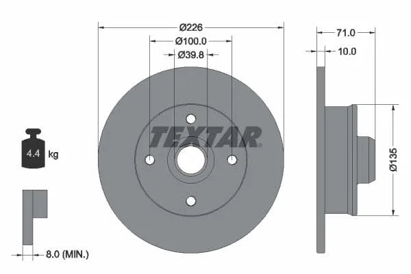 Textar Rear Brake Disc Pro Solid 92041803 226mm - image 3