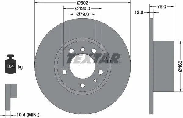 Textar Front Coated Brake Disc Pro Solid 92042103 302mm - image 4