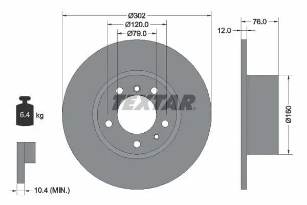 Textar Front Coated Brake Disc Pro Solid 92042103 302mm - image 3