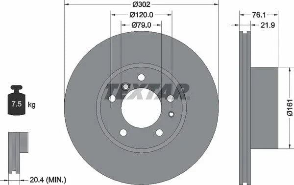 Textar Front Coated Brake Disc Pro Vented 92042203 302mm - image 4