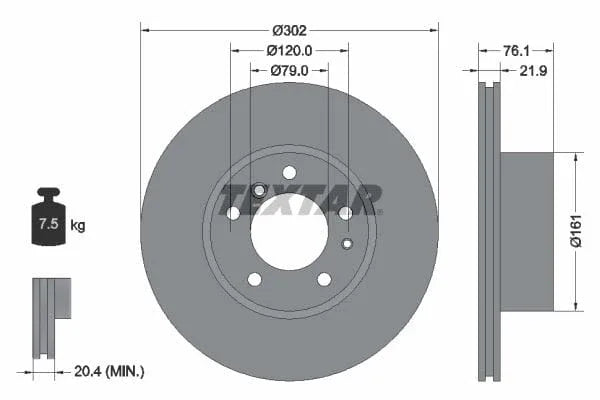 Textar Front Coated Brake Disc Pro Vented 92042203 302mm - image 3