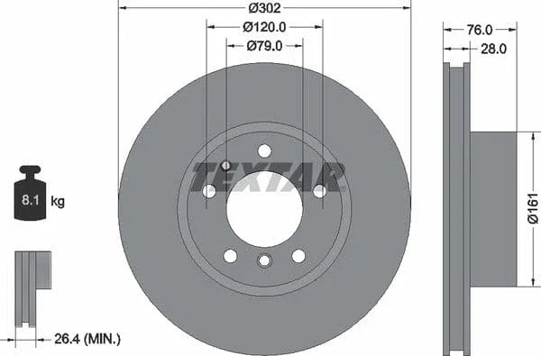 Textar Front Brake Disc Vented 92042400 302mm - image 4