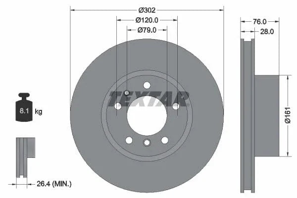Textar Front Brake Disc Vented 92042400 302mm - image 3