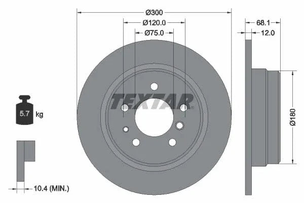 Textar Rear Brake Disc Solid 92042500 300mm - image 3