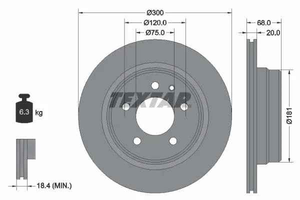 Textar Rear Brake Disc Vented 92042700 300mm - image 3