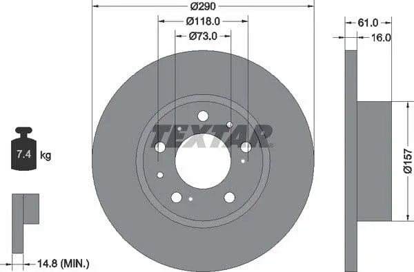 Textar Front Brake Disc Solid 92042900 290mm - image 4
