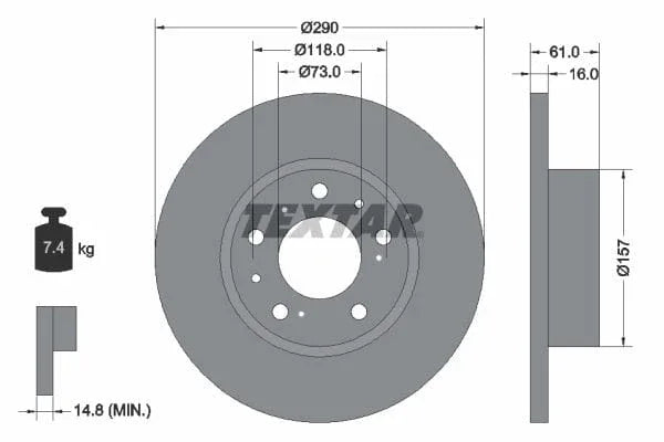 Textar Front Brake Disc Solid 92042900 290mm - image 3