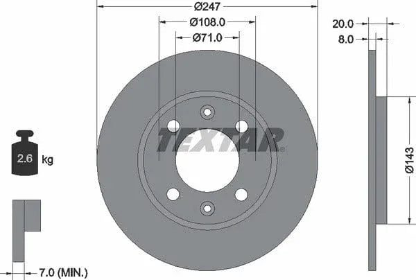 Textar Rear Brake Disc Solid 92043200 247mm - image 4