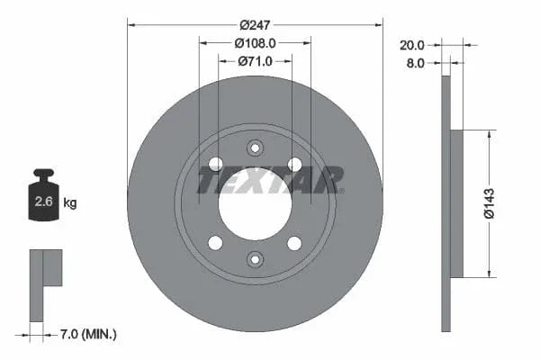 Textar Rear Brake Disc Solid 92043200 247mm - image 3