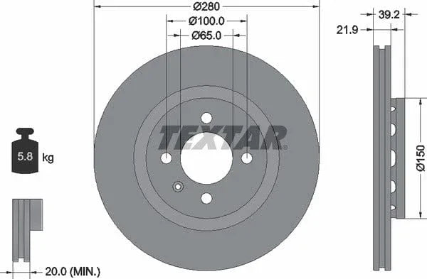 Textar Front Brake Disc Vented 92043500 280mm - image 4