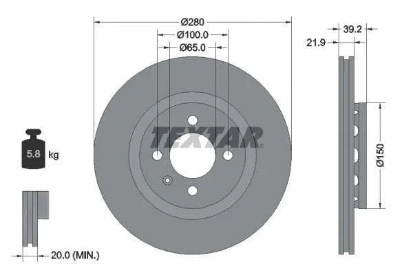 Textar Front Brake Disc Vented 92043500 280mm - image 3