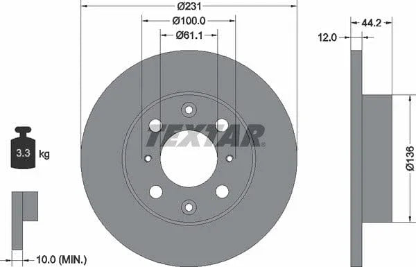Textar Front Brake Disc Solid 92046300 231mm - image 4