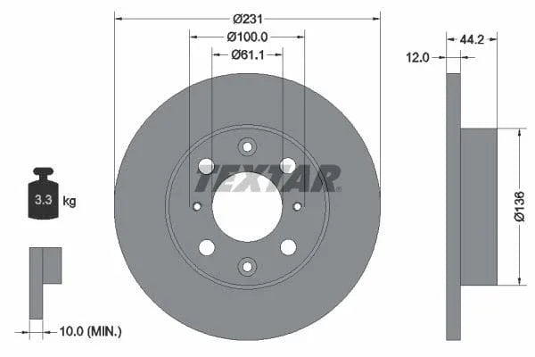 Textar Front Brake Disc Solid 92046300 231mm - image 3