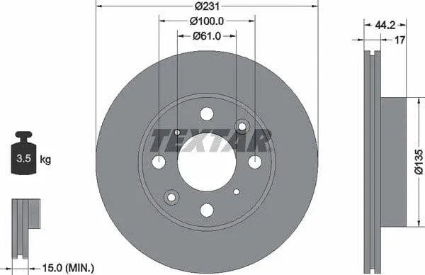 Textar Front Brake Disc Vented 92046500 231mm - image 4
