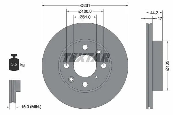 Textar Front Brake Disc Vented 92046500 231mm - image 3