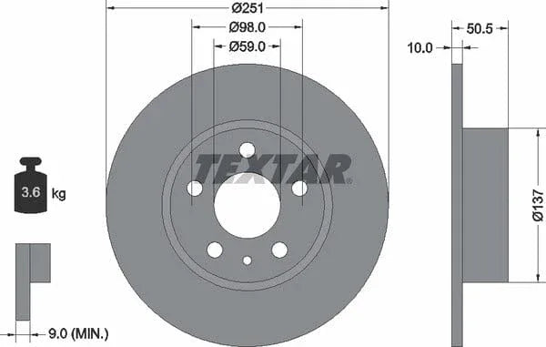 Textar Rear Brake Disc Pro Solid 92046903 251mm - image 4