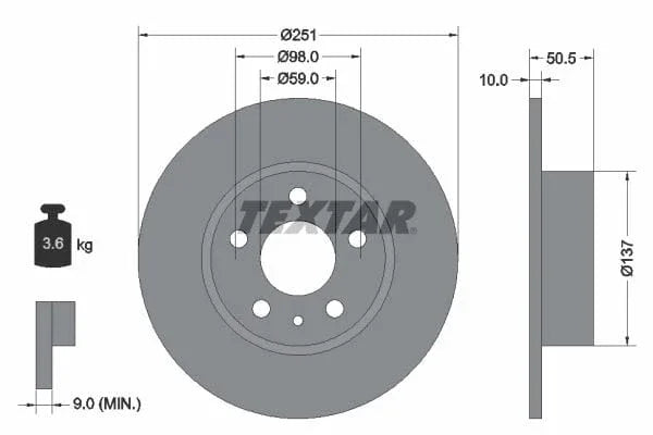 Textar Rear Brake Disc Pro Solid 92046903 251mm - image 3