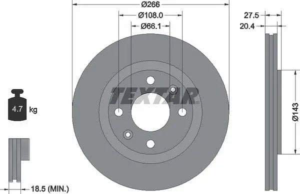 Textar Front Coated Brake Disc Pro Vented 92048103 266mm - image 4