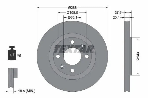 Textar Front Coated Brake Disc Pro Vented 92048103 266mm - image 3