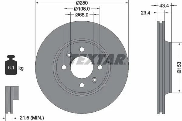 Textar Front Brake Disc Vented 92048400 280mm - image 4