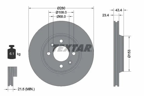 Textar Front Brake Disc Vented 92048400 280mm - image 3