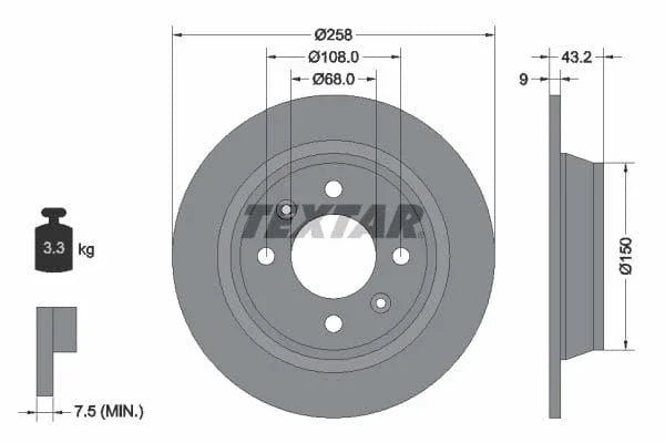 Textar Rear Brake Disc Solid 92048500 258mm - image 3