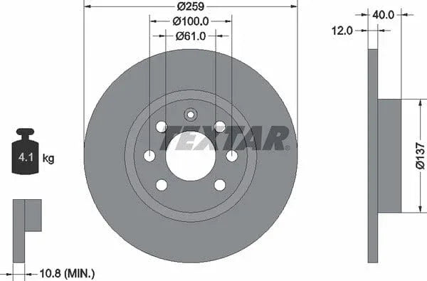 Textar Front Brake Disc Solid 92050600 259mm - image 4