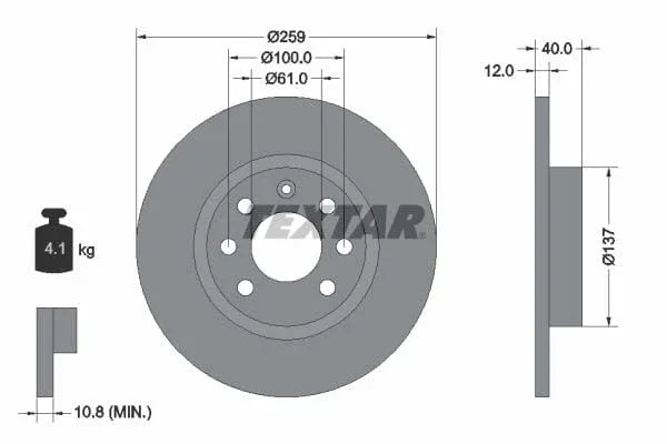 Textar Front Brake Disc Solid 92050600 259mm - image 3