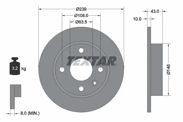 Textar Front Brake Disc Solid 92050900 239mm - image 3